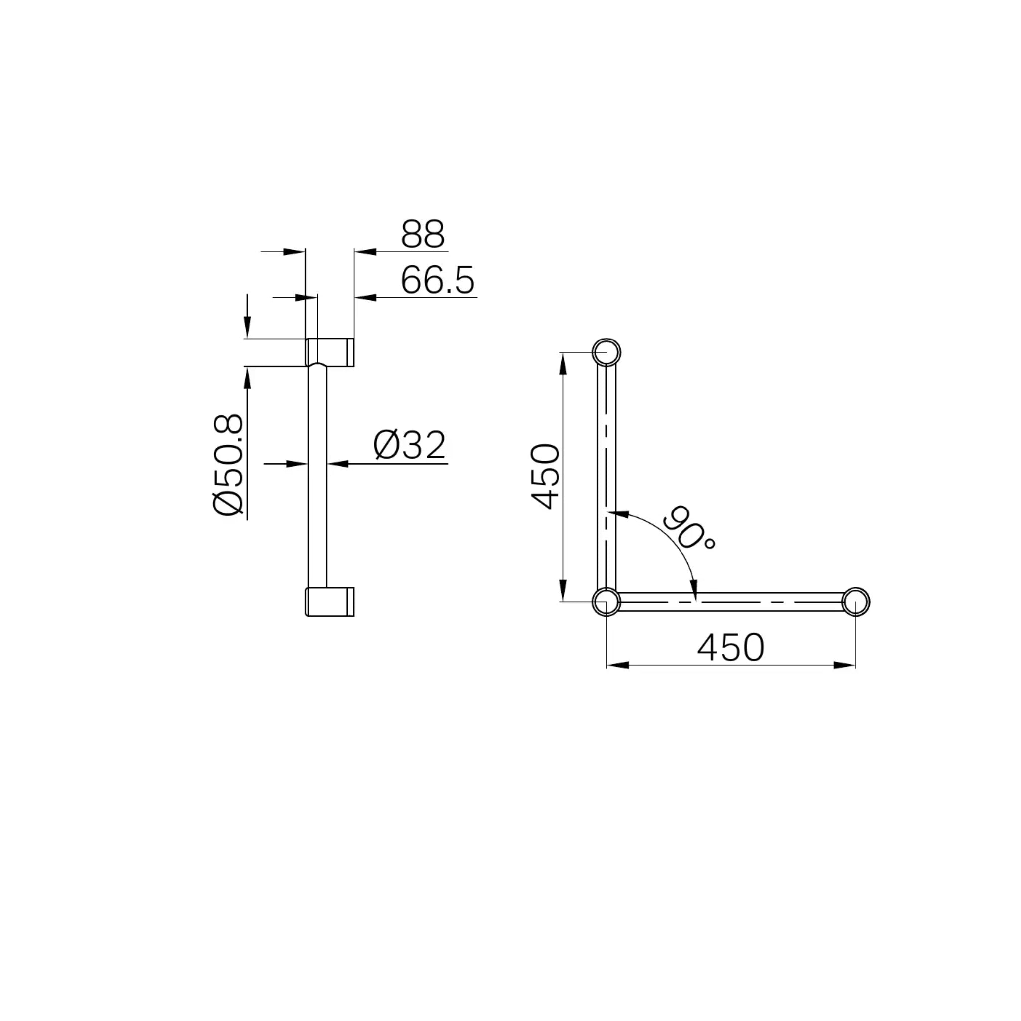 NERO MECCA CARE 32MM TOILET GRAB RAIL 90° 450X450MM GUN METAL