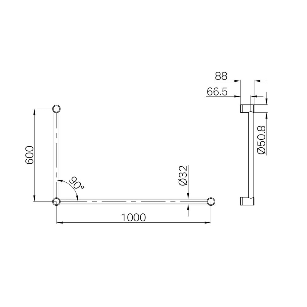 NERO MECCA CARE 32MM DDA ACCESSIBLE TOILET GRAB RAIL SET 90 DEGREE 600X1000MM BRUSHED BRONZE