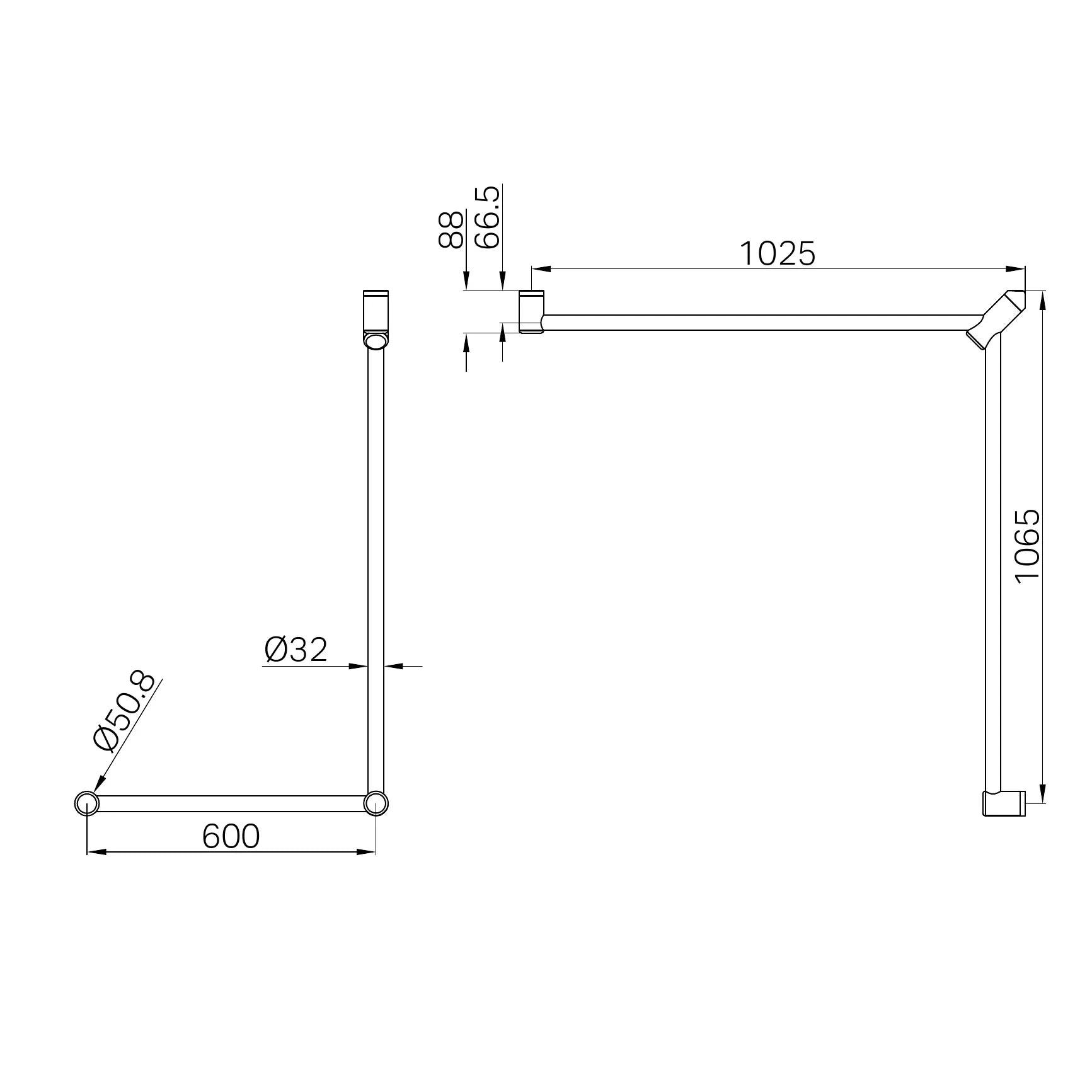 NERO MECCA CARE 32MM DDA ACCESSIBLE TOILET GRAB RAIL SET 90 DEGREE CONTINUOUS 600X1065X1025MM BRUSHED NICKEL