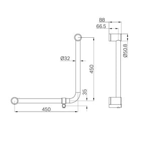 NERO MECCA CARE 32MM AMBULANT 90 DEGREE BENT TUBE GRAB RAIL 450X450MM BRUSHED BRONZE
