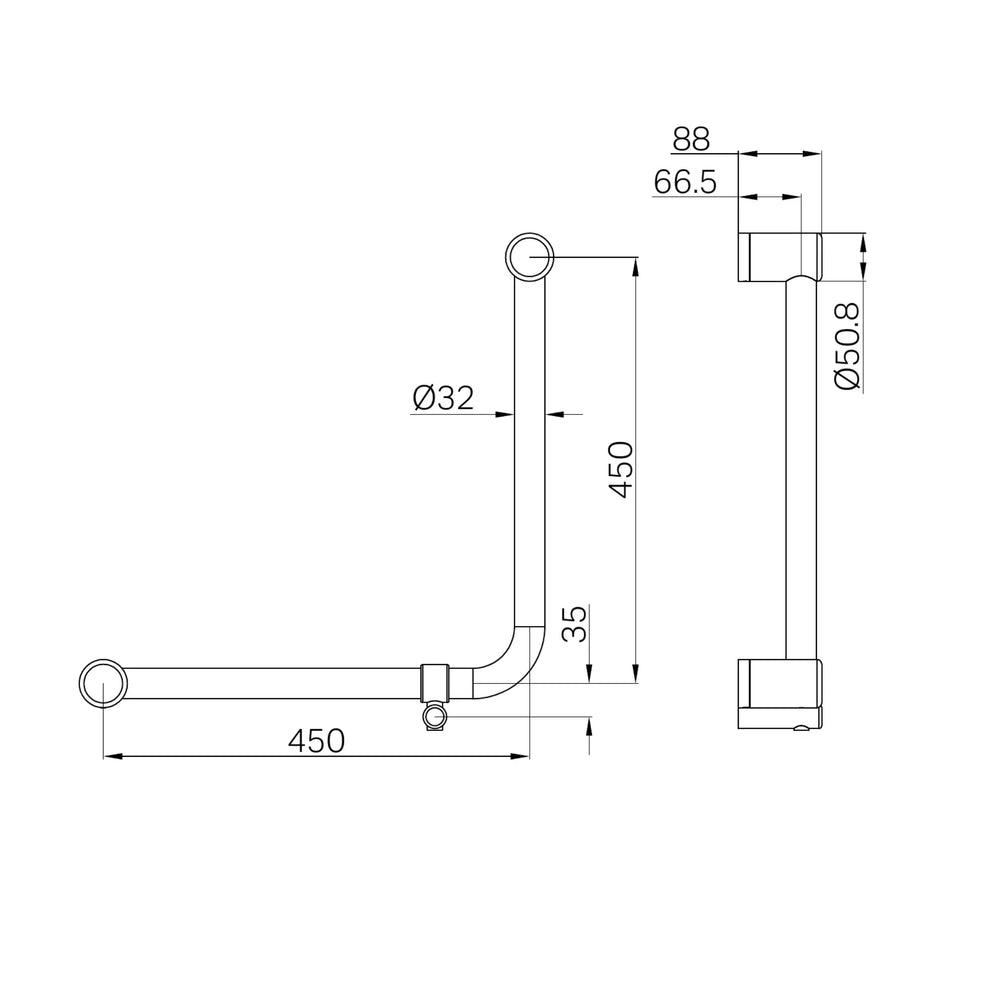 NERO MECCA CARE 32MM AMBULANT 90 DEGREE BENT TUBE GRAB RAIL 450X450MM CHROME
