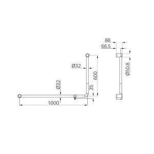 NERO MECCA CARE 32MM DDA ACCESSIBLE TOILET 90 DEGREE BENT TUBE GRAB RAIL 600X1000MM MATTE BLACK