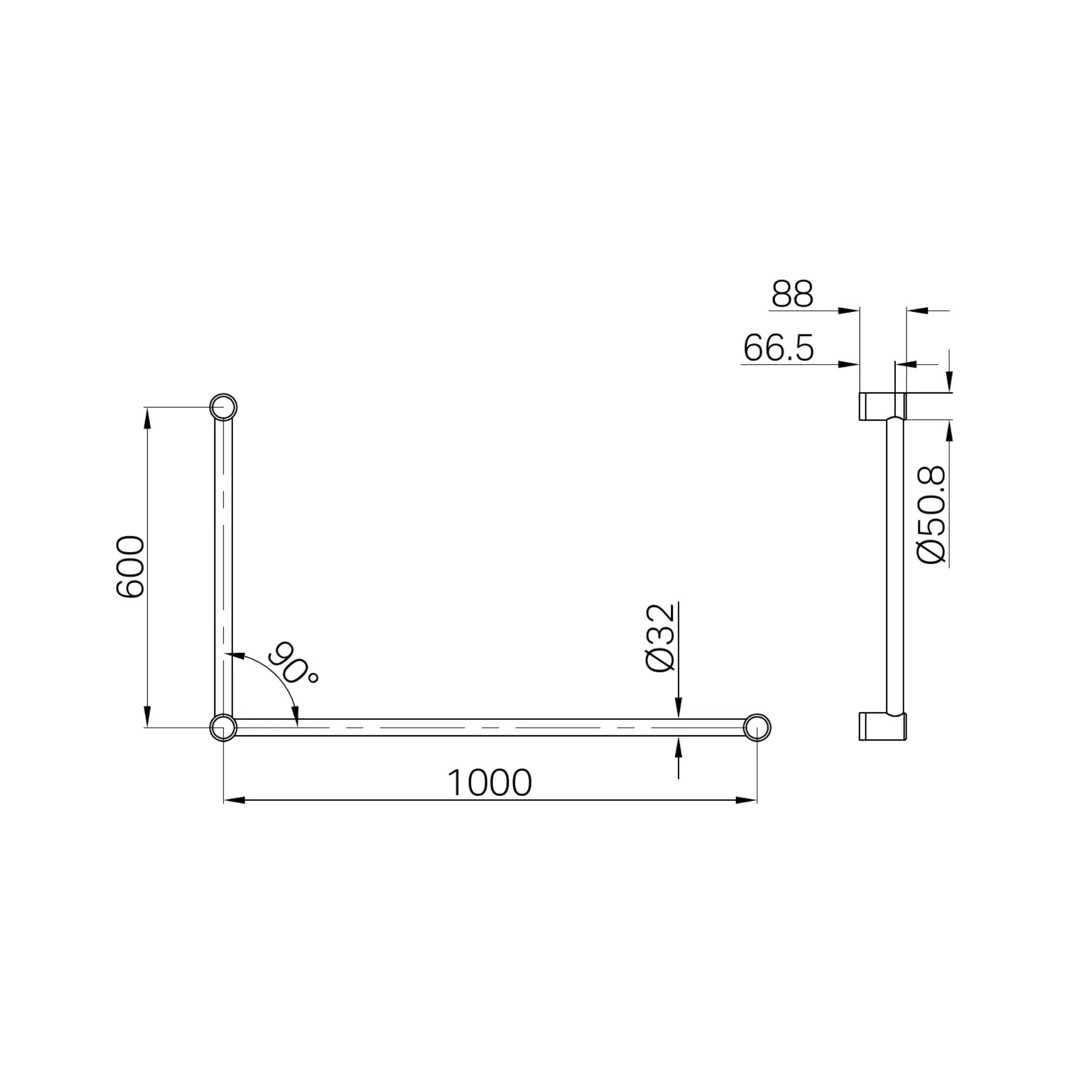 NERO MECCA CARE 32MM DDA ACCESSIBLE TOILET GRAB RAIL SET 90 DEGREE 600X1000MM GUN METAL