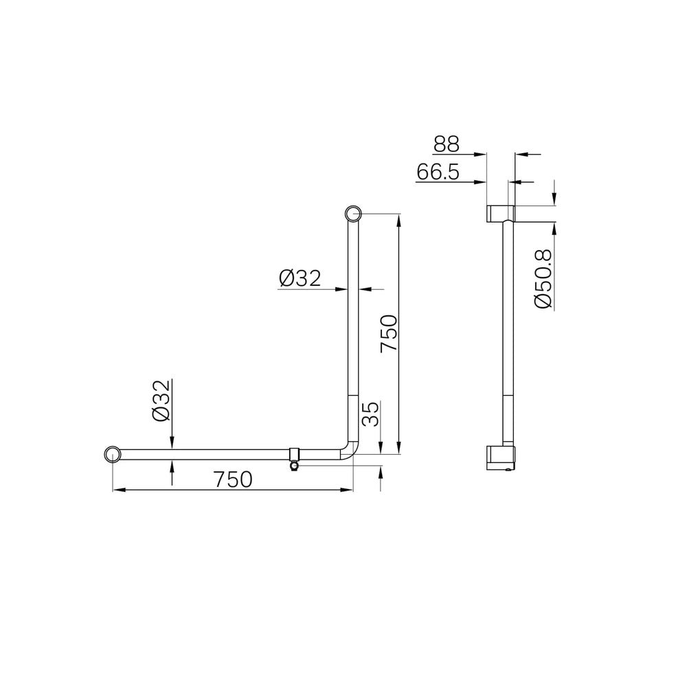 NERO MECCA CARE 90 DEGREE TOILET GRAB RAIL 750X750MM BRUSHED BRONZE