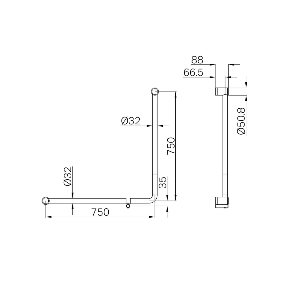 NERO MECCA CARE 90 DEGREE TOILET GRAB RAIL 750X750MM GUN METAL