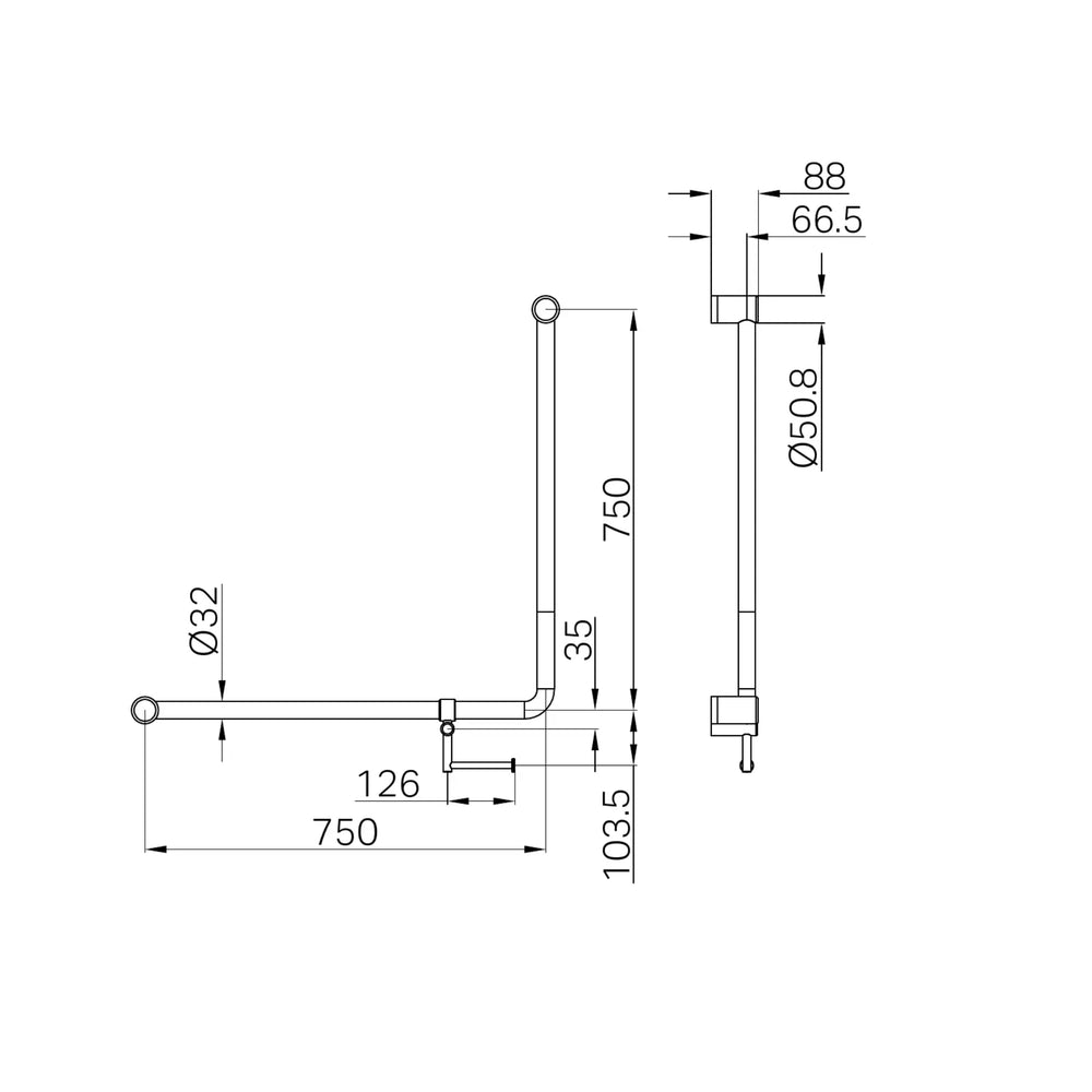 NERO MECCA CARE 90 DEGREE GRAB RAIL WITH TOILET ROLL HOLDER 750X750MM BRUSHED GOLD