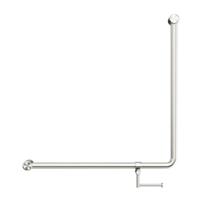 NERO MECCA CARE 90 DEGREE GRAB RAIL WITH TOILET ROLL HOLDER 750X750MM BRUSHED NICKEL