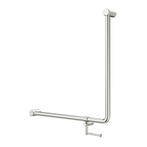 NERO MECCA CARE 90 DEGREE GRAB RAIL WITH TOILET ROLL HOLDER 750X750MM BRUSHED NICKEL