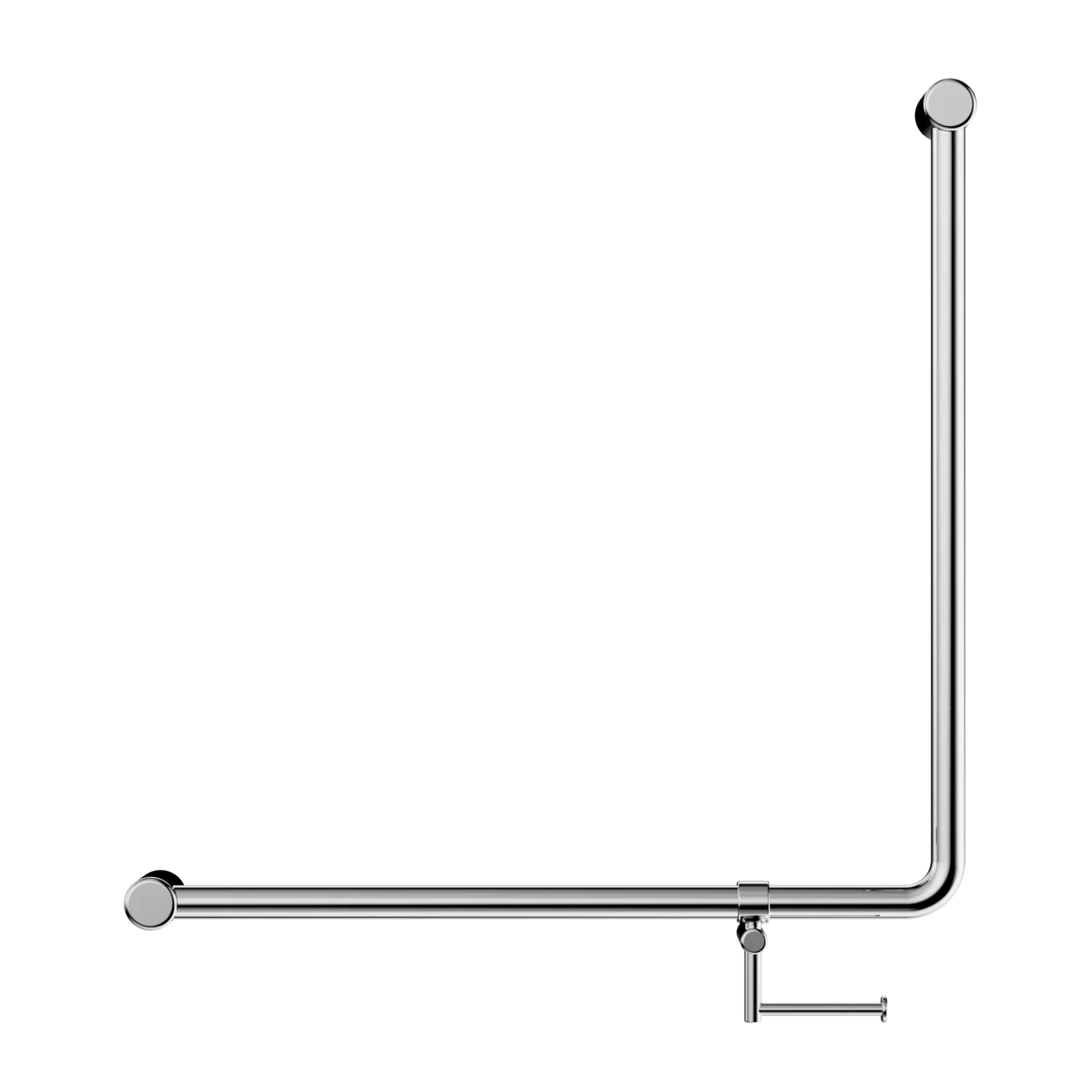 NERO MECCA CARE 90 DEGREE GRAB RAIL WITH TOILET ROLL HOLDER 750X750MM CHROME