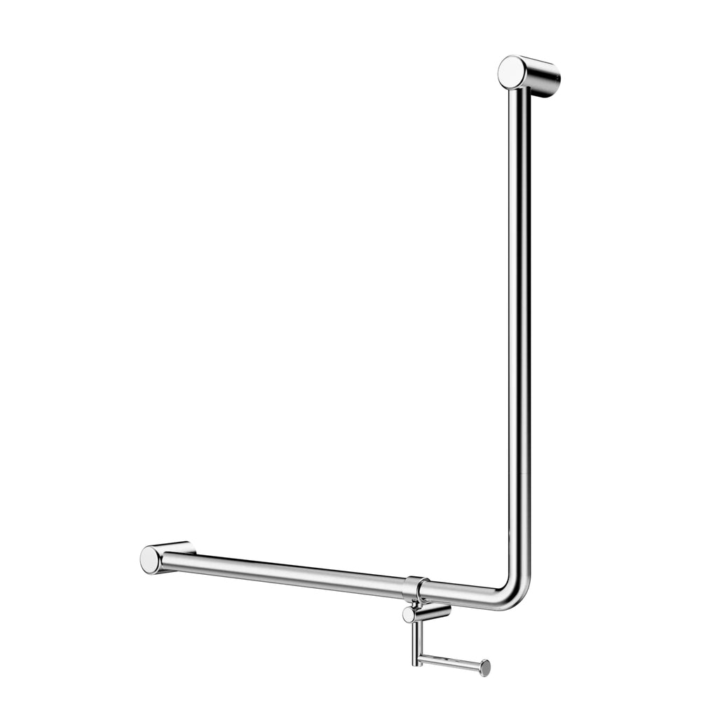 NERO MECCA CARE 90 DEGREE GRAB RAIL WITH TOILET ROLL HOLDER 750X750MM CHROME