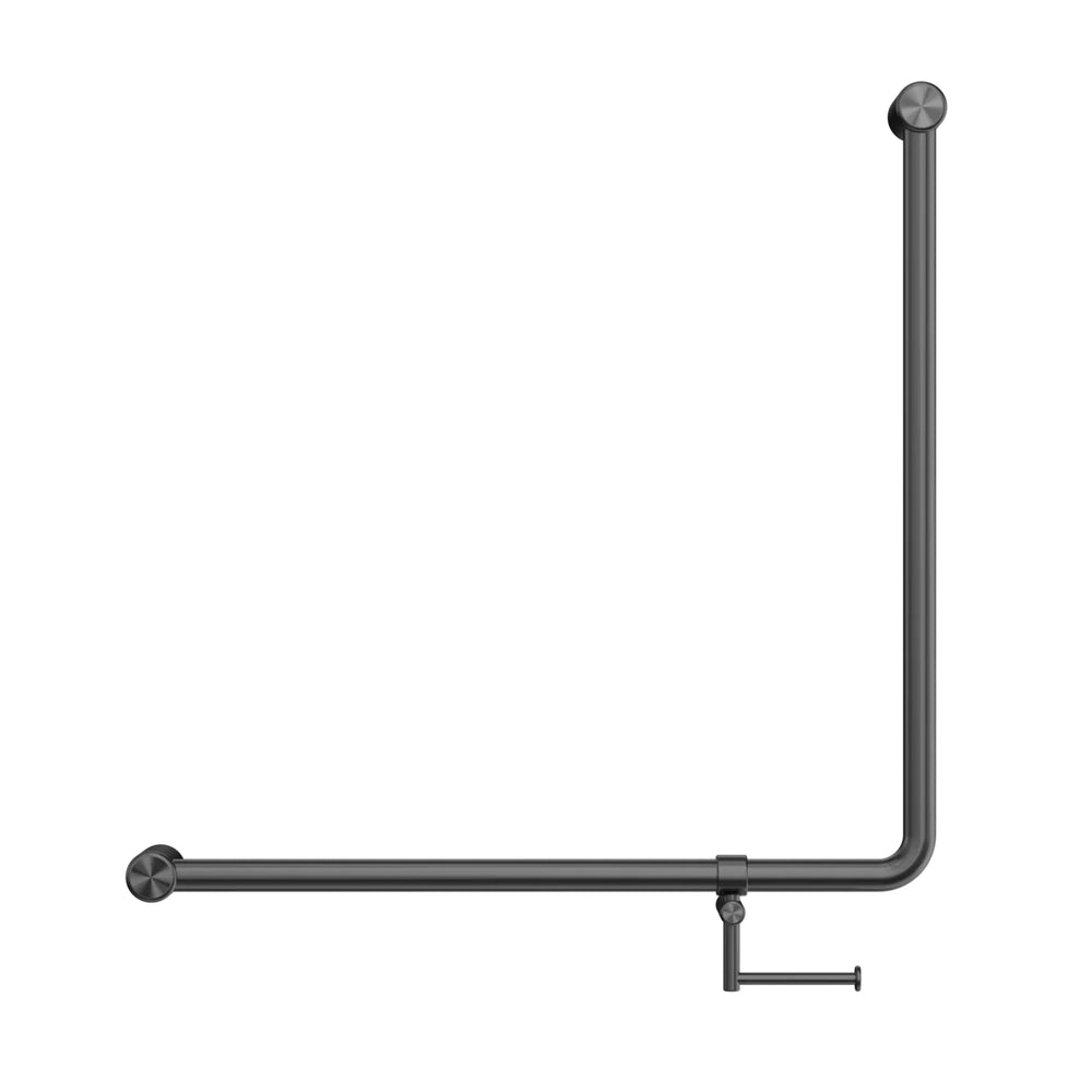 NERO MECCA CARE 90 DEGREE GRAB RAIL WITH TOILET ROLL HOLDER 750X750MM GUN METAL
