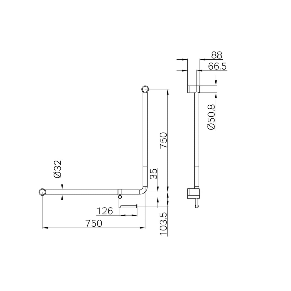NERO MECCA CARE 90 DEGREE GRAB RAIL WITH TOILET ROLL HOLDER 750X750MM GUN METAL