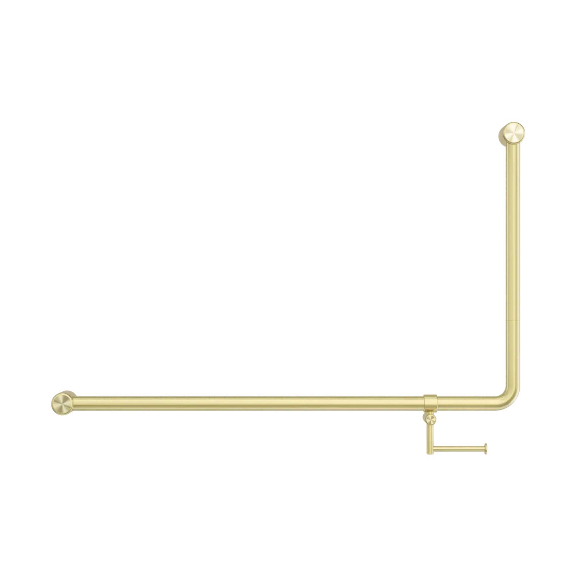 NERO MECCA CARE 32MM DDA ACCESSIBLE 90 DEGREE BENT TUBE GRAB RAIL WITH TOILET ROLL HOLDER 600X1000MM BRUSHED GOLD