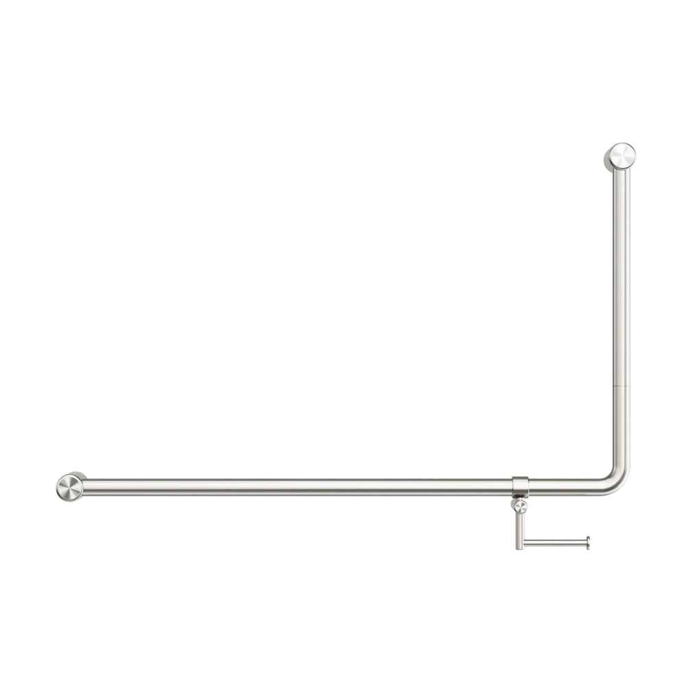 NERO MECCA CARE 32MM DDA ACCESSIBLE 90 DEGREE BENT TUBE GRAB RAIL WITH TOILET ROLL HOLDER 600X1000MM BRUSHED NICKEL
