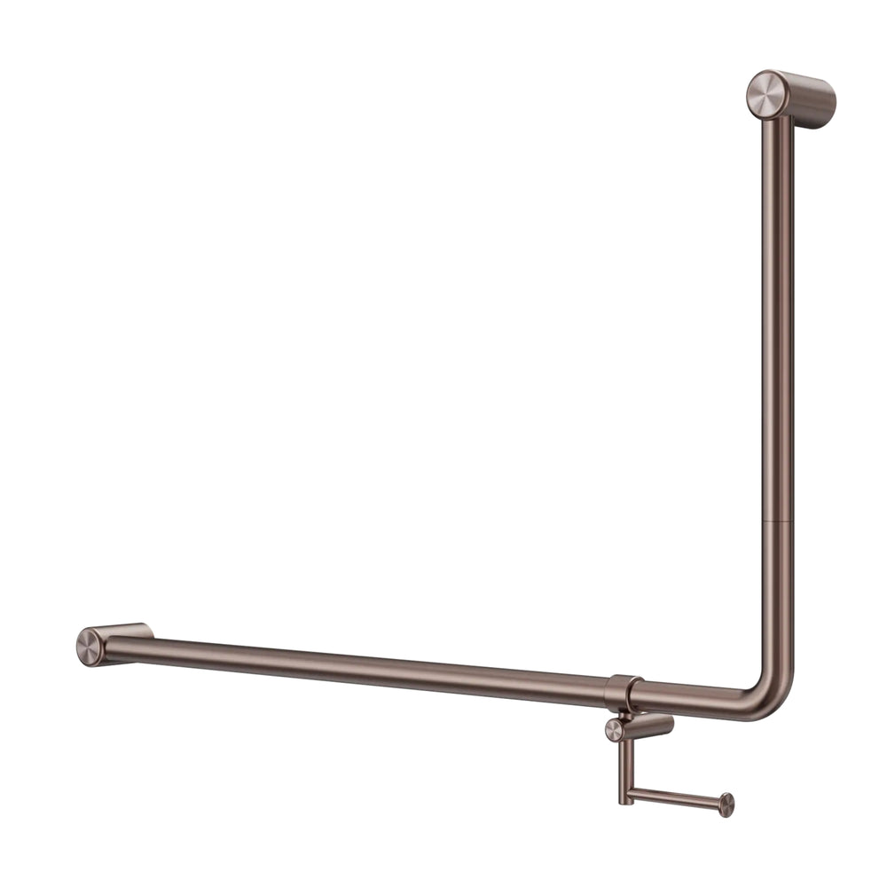 NERO MECCA CARE 32MM DDA ACCESSIBLE 90 DEGREE BENT TUBE GRAB RAIL WITH TOILET ROLL HOLDER 600X1000MM BRUSHED BRONZE