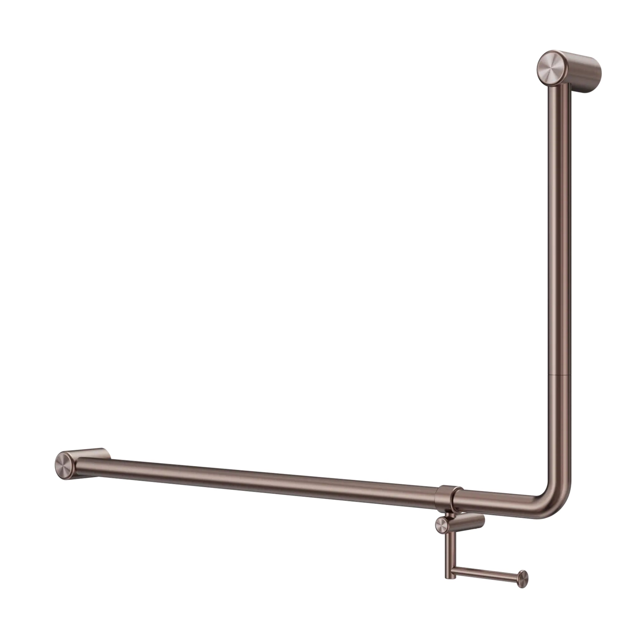 NERO MECCA CARE 32MM DDA ACCESSIBLE 90 DEGREE BENT TUBE GRAB RAIL WITH TOILET ROLL HOLDER 600X1000MM BRUSHED BRONZE