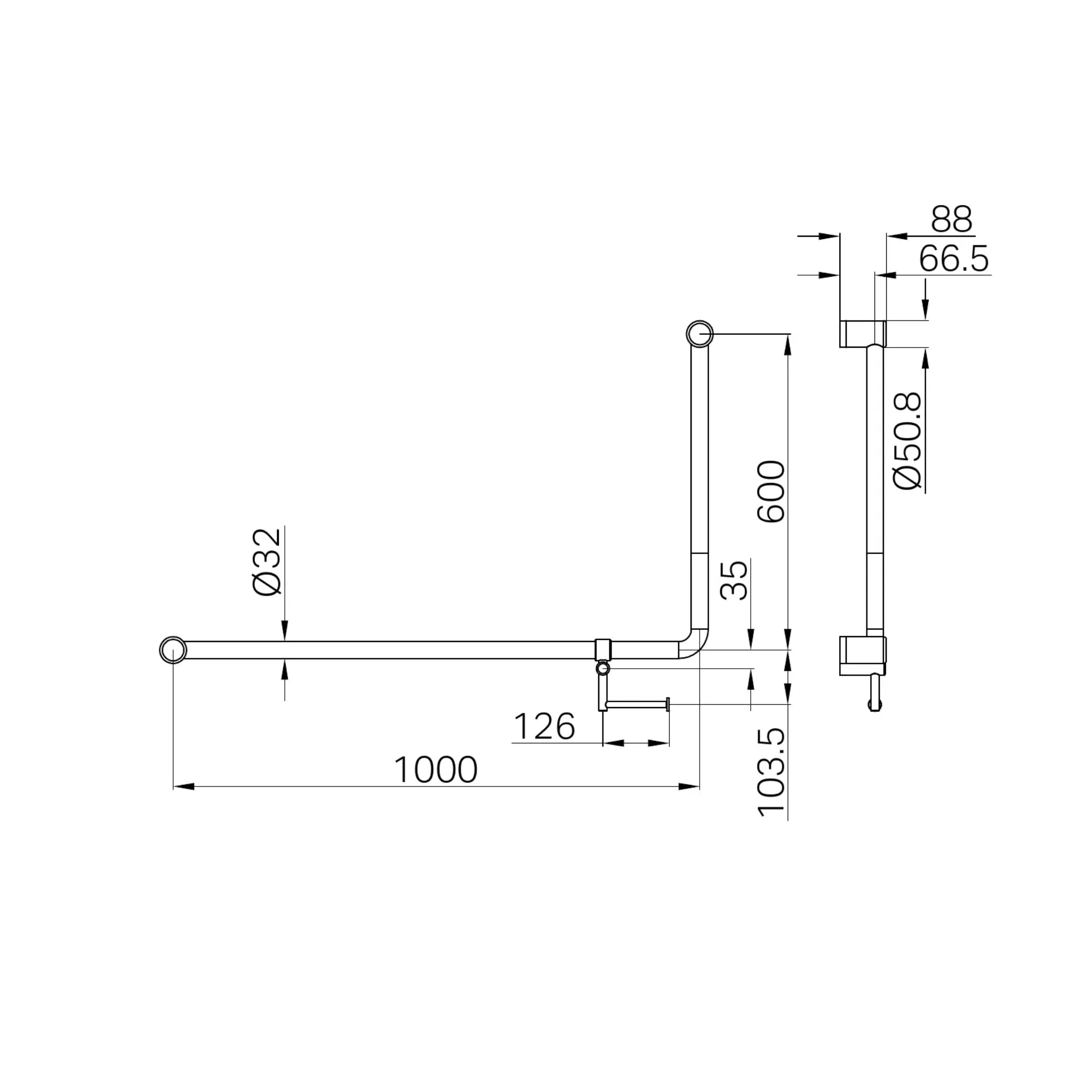 NERO MECCA CARE 32MM DDA ACCESSIBLE 90 DEGREE BENT TUBE GRAB RAIL WITH TOILET ROLL HOLDER 600X1000MM BRUSHED BRONZE