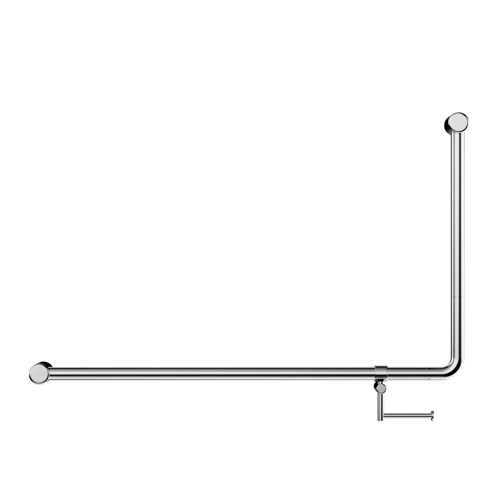 NERO MECCA CARE 32MM DDA ACCESSIBLE 90 DEGREE BENT TUBE GRAB RAIL WITH TOILET ROLL HOLDER 600X1000MM CHROME