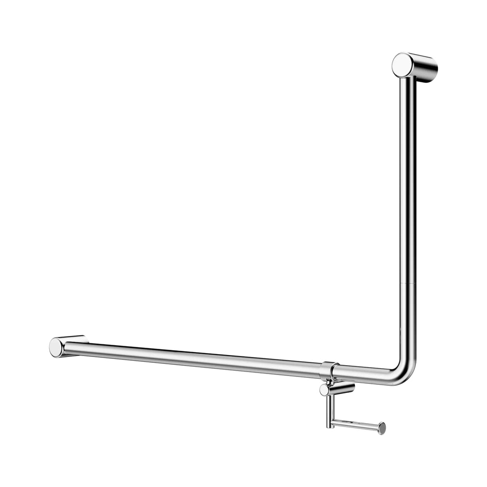 NERO MECCA CARE 32MM DDA ACCESSIBLE 90 DEGREE BENT TUBE GRAB RAIL WITH TOILET ROLL HOLDER 600X1000MM CHROME