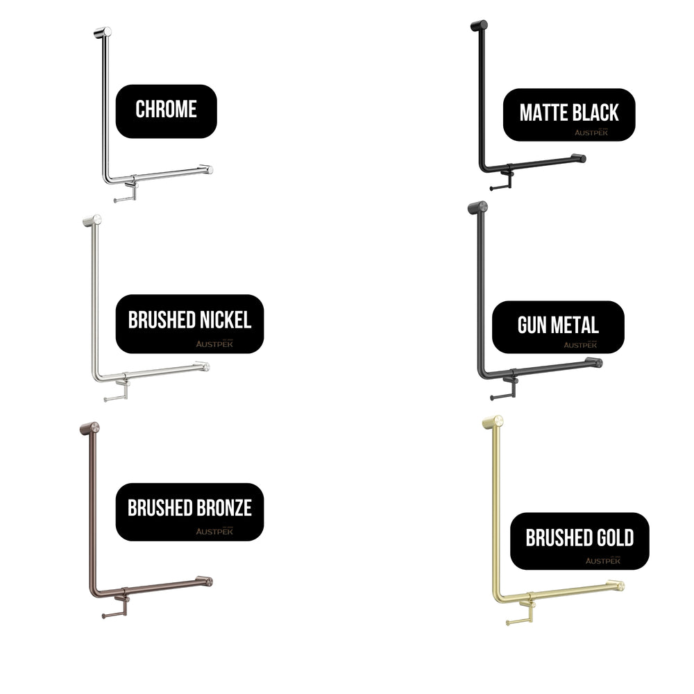 NERO MECCA CARE 90 DEGREE GRAB RAIL WITH TOILET ROLL HOLDER 750X750MM GUN METAL