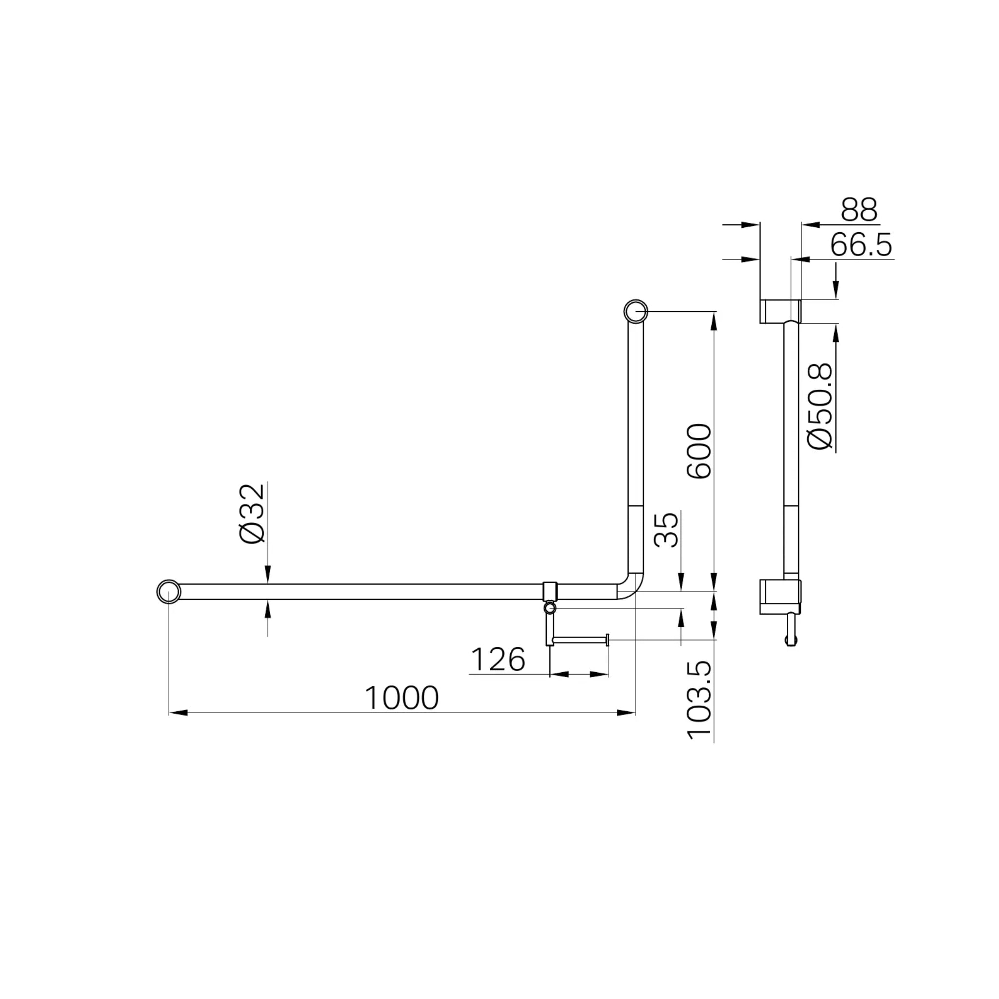 NERO MECCA CARE 32MM DDA ACCESSIBLE 90 DEGREE BENT TUBE GRAB RAIL WITH TOILET ROLL HOLDER 600X1000MM GUN METAL