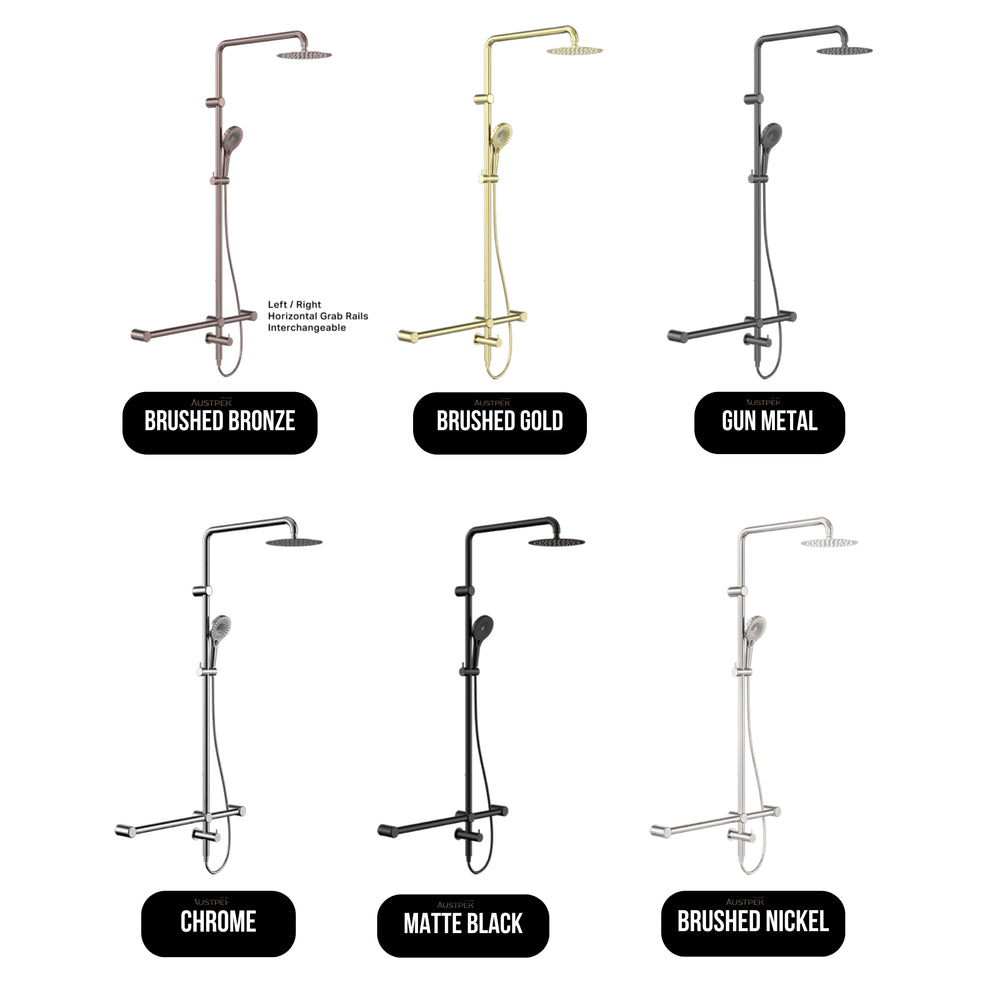 NERO MECCA CARE 32MM T BAR GRAB RAIL TWIN SHOWER SET 1100MM MATTE BLACK