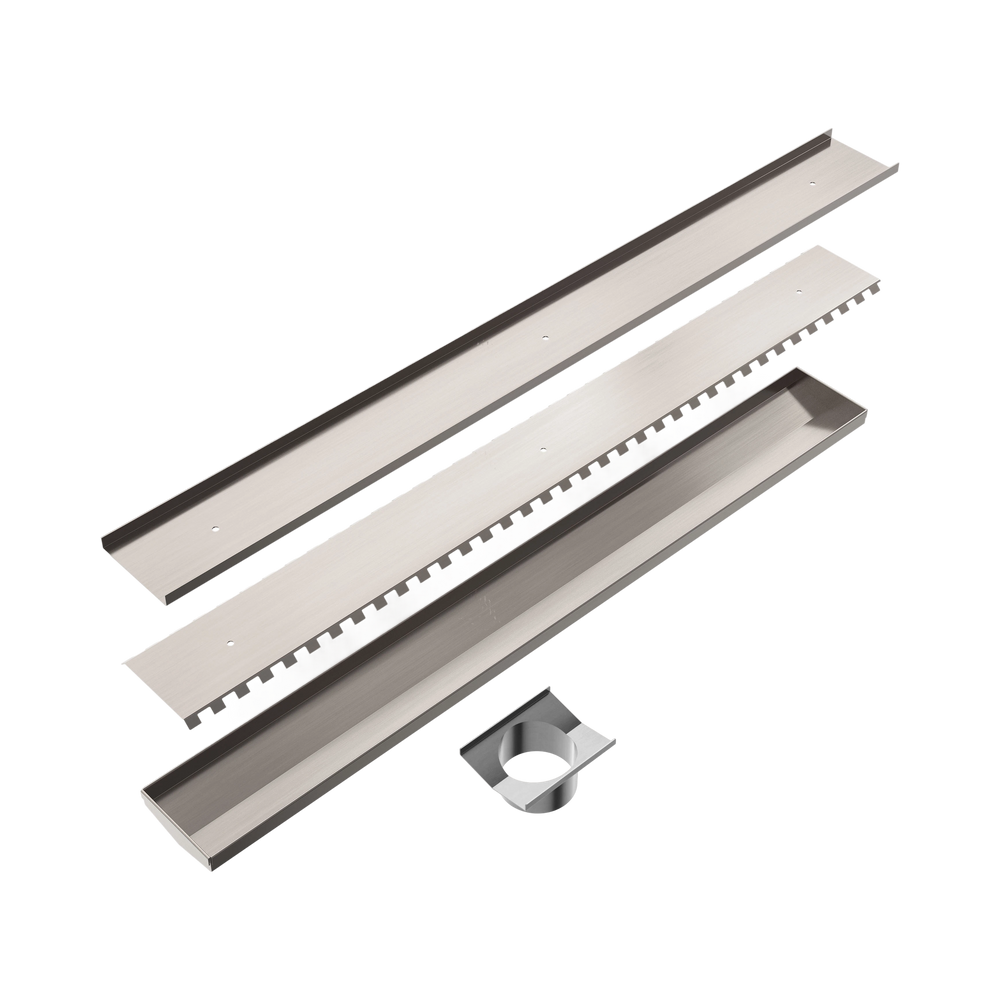 NERO V CHANNEL TILE INSERT FLOOR GRATE 900MM BRUSHED NICKEL (AVAILABLE IN 90MM AND 80MM OUTLET)