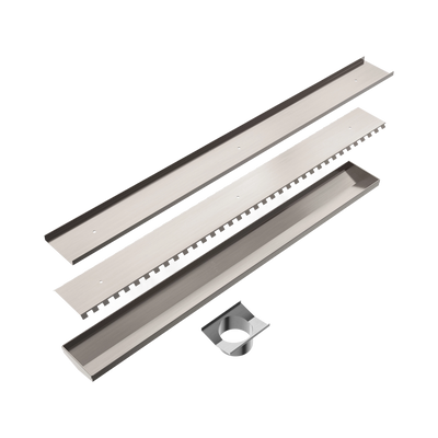 NERO V CHANNEL TILE INSERT FLOOR GRATE 900MM BRUSHED NICKEL (AVAILABLE IN 90MM AND 80MM OUTLET)