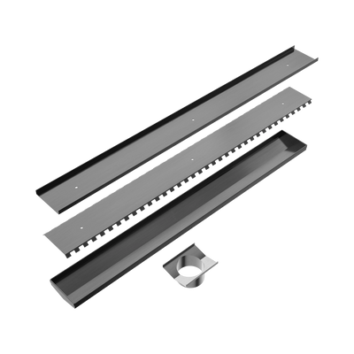 NERO V CHANNEL TILE INSERT FLOOR GRATE 900MM GUN METAL (AVAILABLE IN 90MM AND 80MM OUTLET)