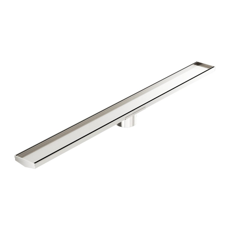 NERO V CHANNEL TILE INSERT FLOOR GRATE 1200MM BRUSHED NICKEL (AVAILABLE IN 90MM AND 80MM OUTLET)