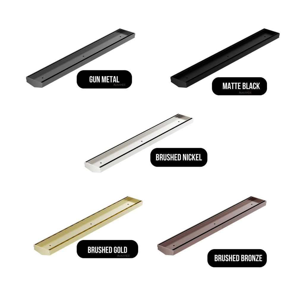 NERO V CHANNEL TILE INSERT FLOOR GRATE WITHOUT OUTLET BRUSHED GOLD (AVAILABLE IN 600MM AND 1200MM)