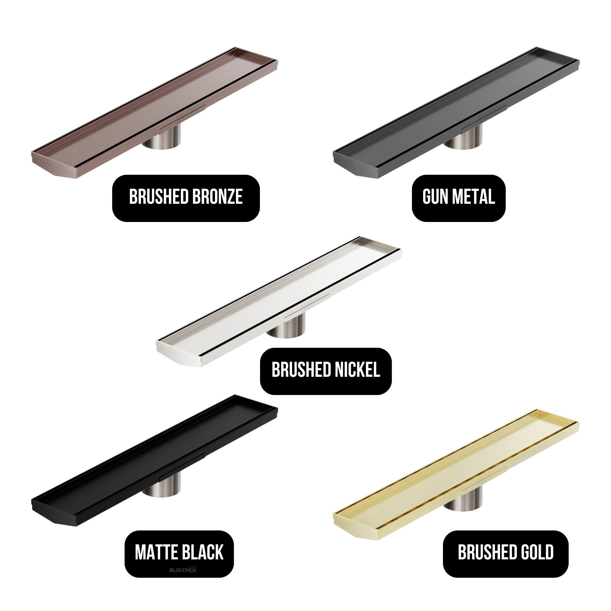 NERO V CHANNEL TILE INSERT FLOOR GRATE 600MM GUN METAL (AVAILABLE IN 90MM AND 80MM OUTLET)