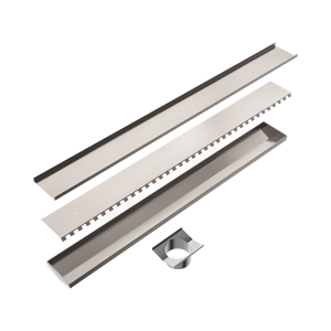 NERO TILE INSERT V CHANNEL 800X106MM FLOOR GRATE 90MM OUTLET BRUSHED NICKEL