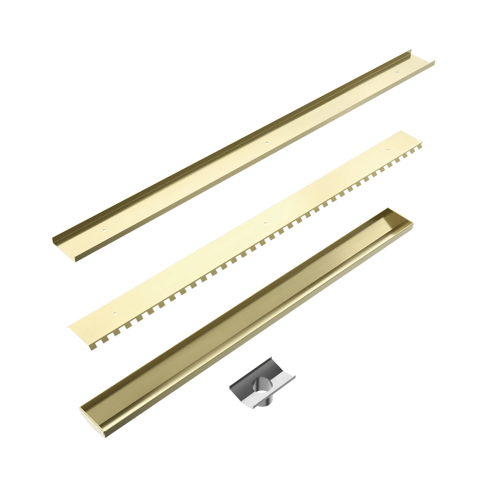 NERO TILE INSERT V CHANNEL 800X82MM FLOOR GRATE 50MM OUTLET BRUSHED GOLD