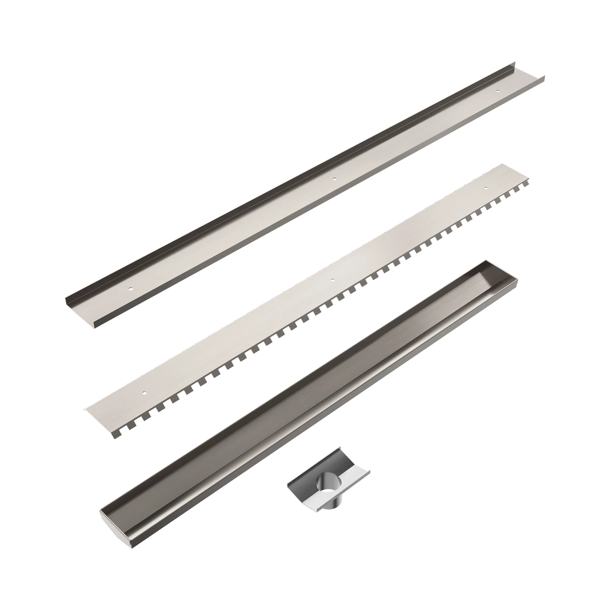 NERO TILE INSERT V CHANNEL 800X82MM FLOOR GRATE 50MM OUTLET BRUSHED NICKEL