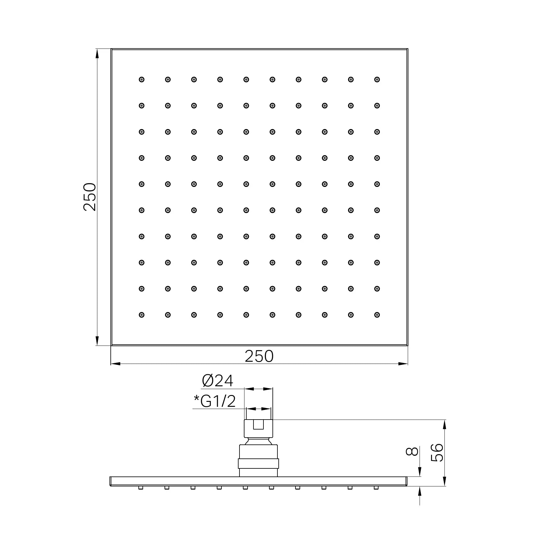 NERO 250MM SQUARE SHOWER HEAD MATTE BLACK