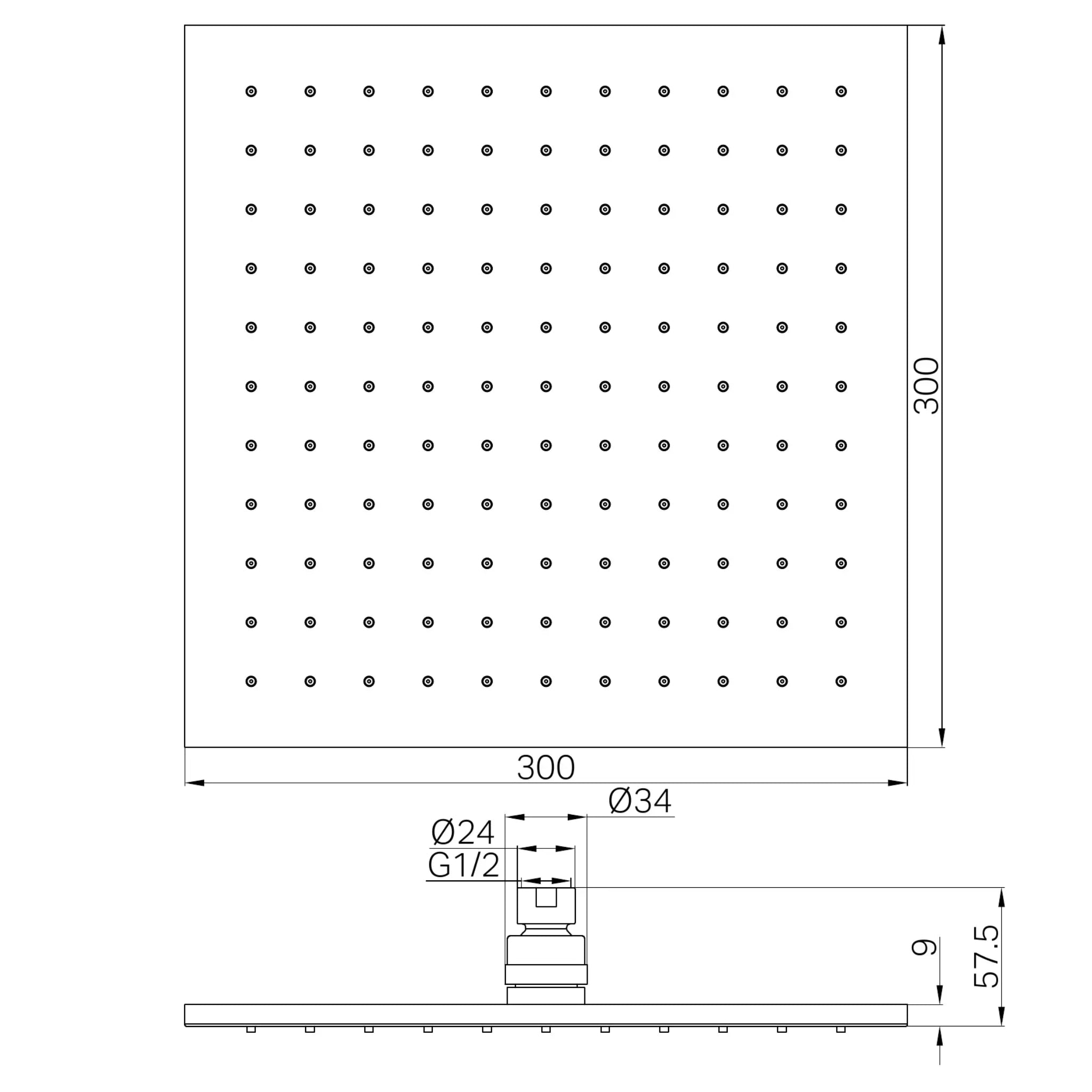 NERO SQUARE SHOWER HEAD 300MM CHROME