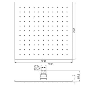 NERO SQUARE SHOWER HEAD 300MM MATTE BLACK