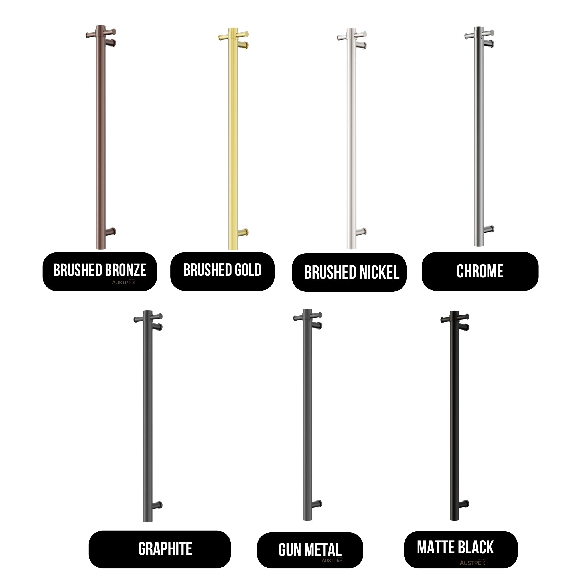 NERO MECCA SINGLE VERTICAL HEATED TOWEL RAIL BRUSHED NICKEL 900MM