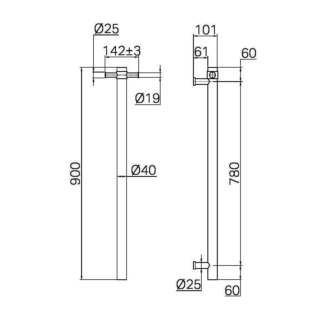 NERO MECCA SINGLE VERTICAL HEATED TOWEL RAIL BRUSHED NICKEL 900MM