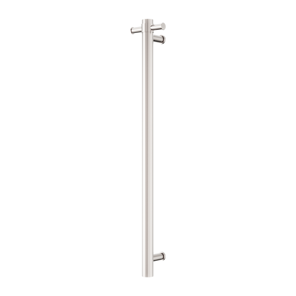 NERO MECCA SINGLE VERTICAL HEATED TOWEL RAIL BRUSHED NICKEL 900MM