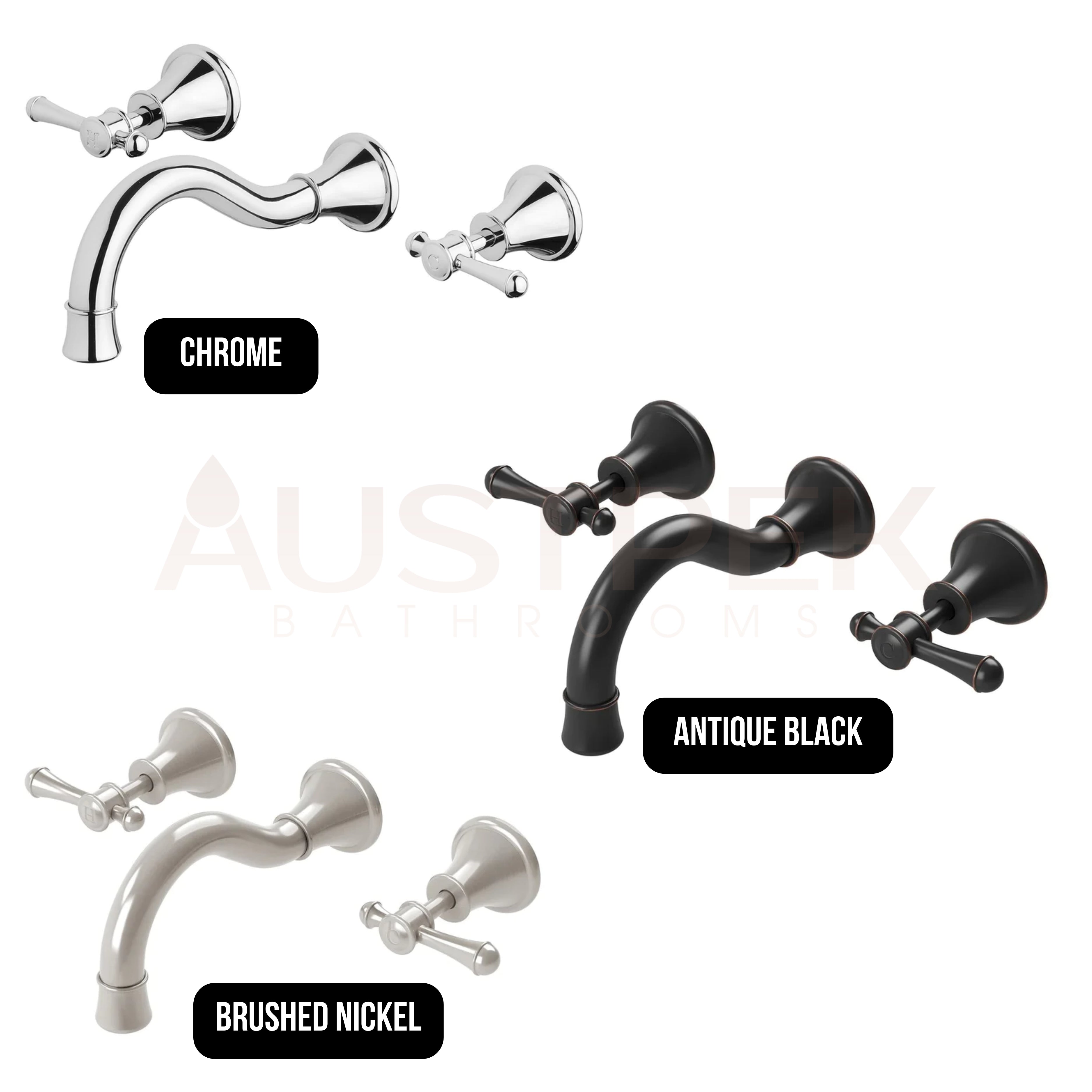 PHOENIX NOSTALGIA LEVER BATH SET SHEPHERDS CROOK 180MM ANTIQUE BLACK