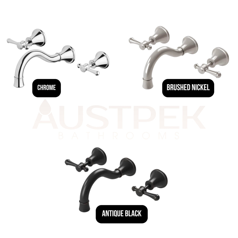 PHOENIX NOSTALGIA LEAD FREE THREE-PIECE LEVER BASIN AND BATH SET 180MM SHEPHERDS CROOK CHROME