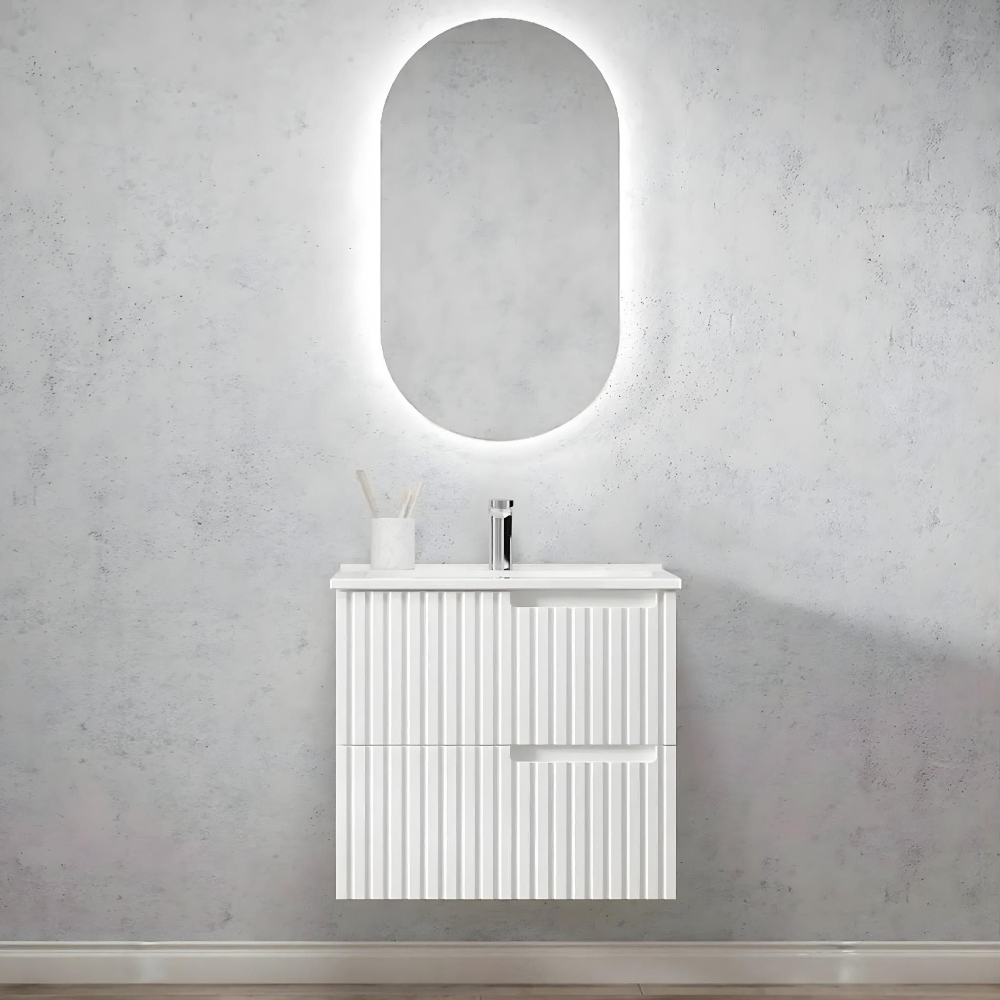 OTTI NOOSA MATTE WHITE 600MM SINGLE BOWL WALL HUNG VANITY