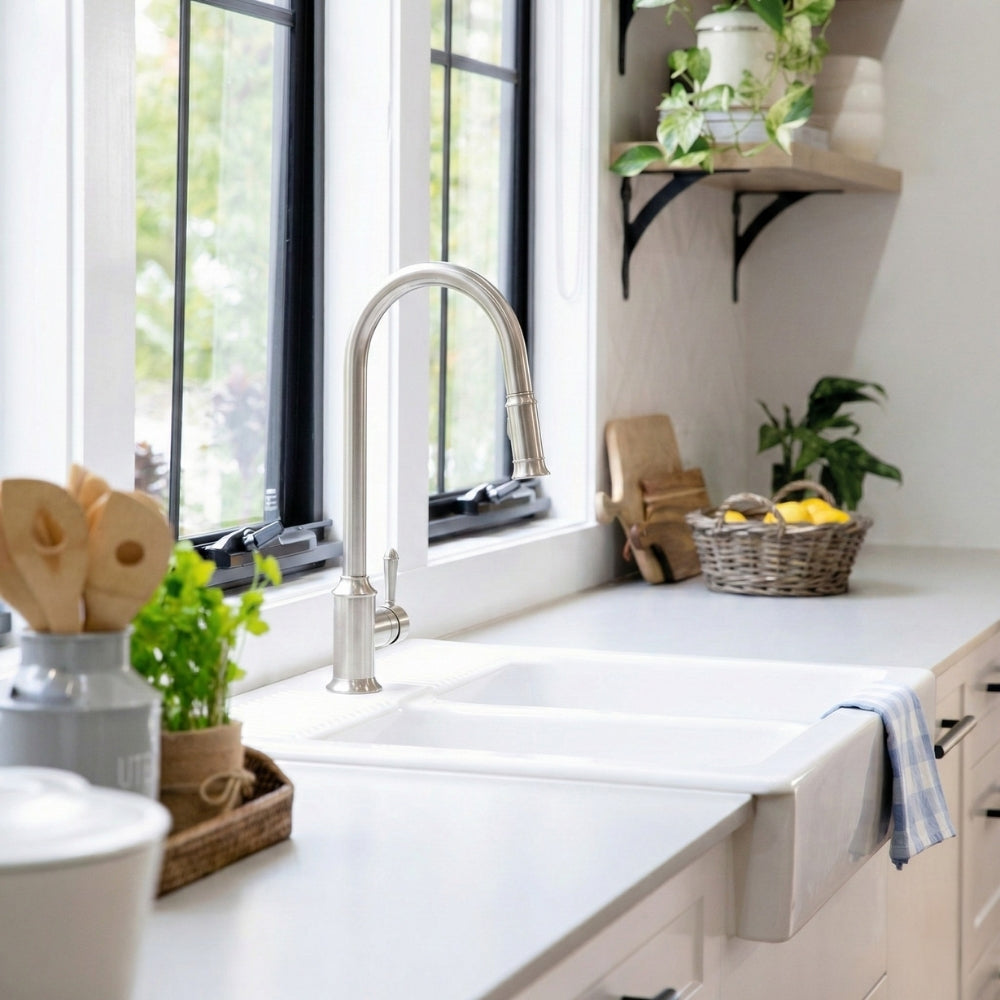 PHOENIX NOSTALGIA LEAD FREE PULL OUT SINK MIXER 476MM BRUSHED NICKEL