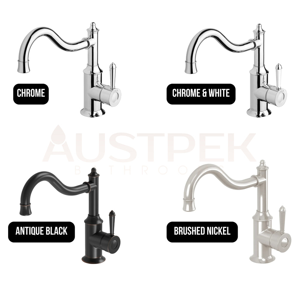 PHOENIX NOSTALGIA SHEPHERDS CROOK SINK MIXER 220MM CHROME AND WHITE