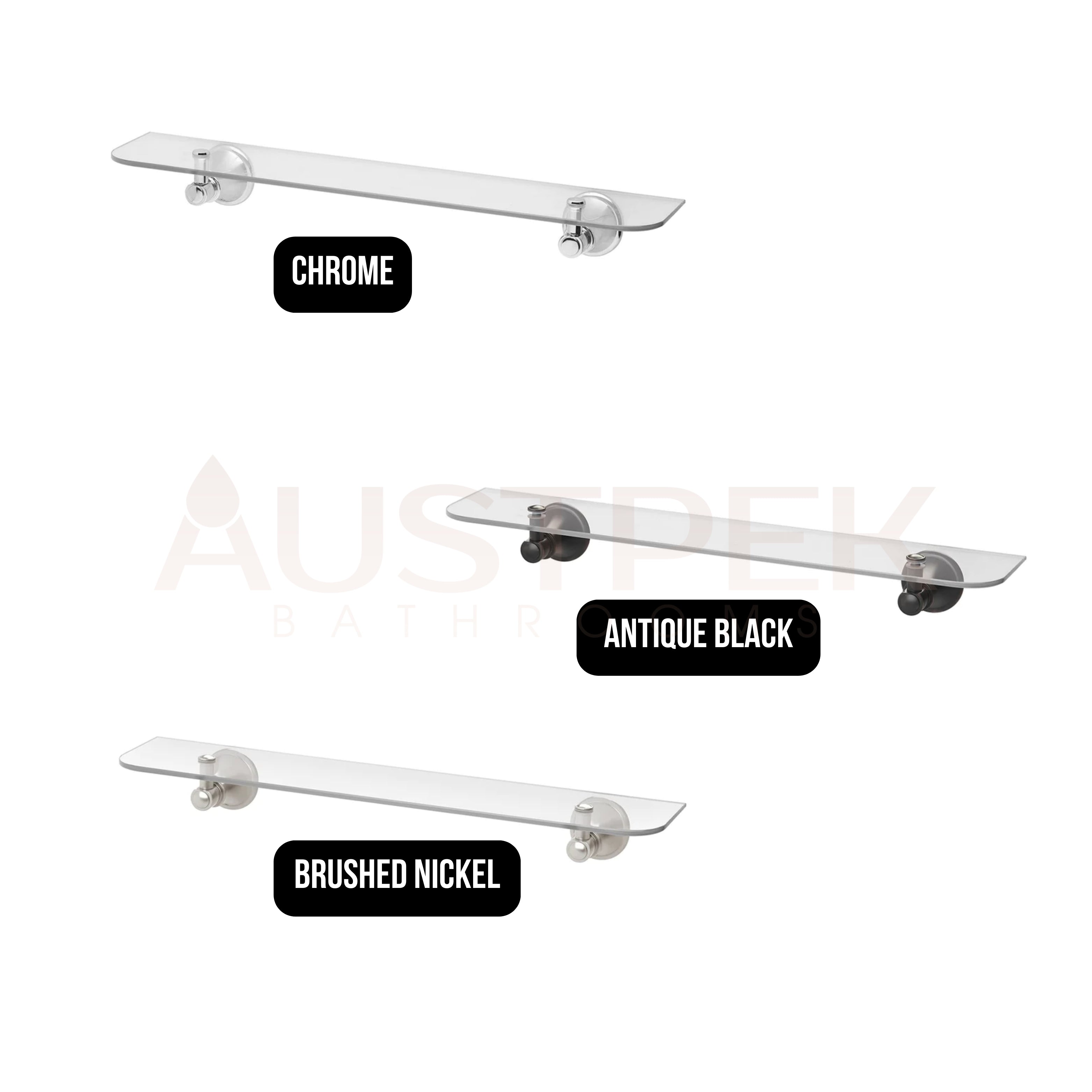 PHOENIX NOSTALGIA GLASS SHELF BRUSHED NICKEL 500MM