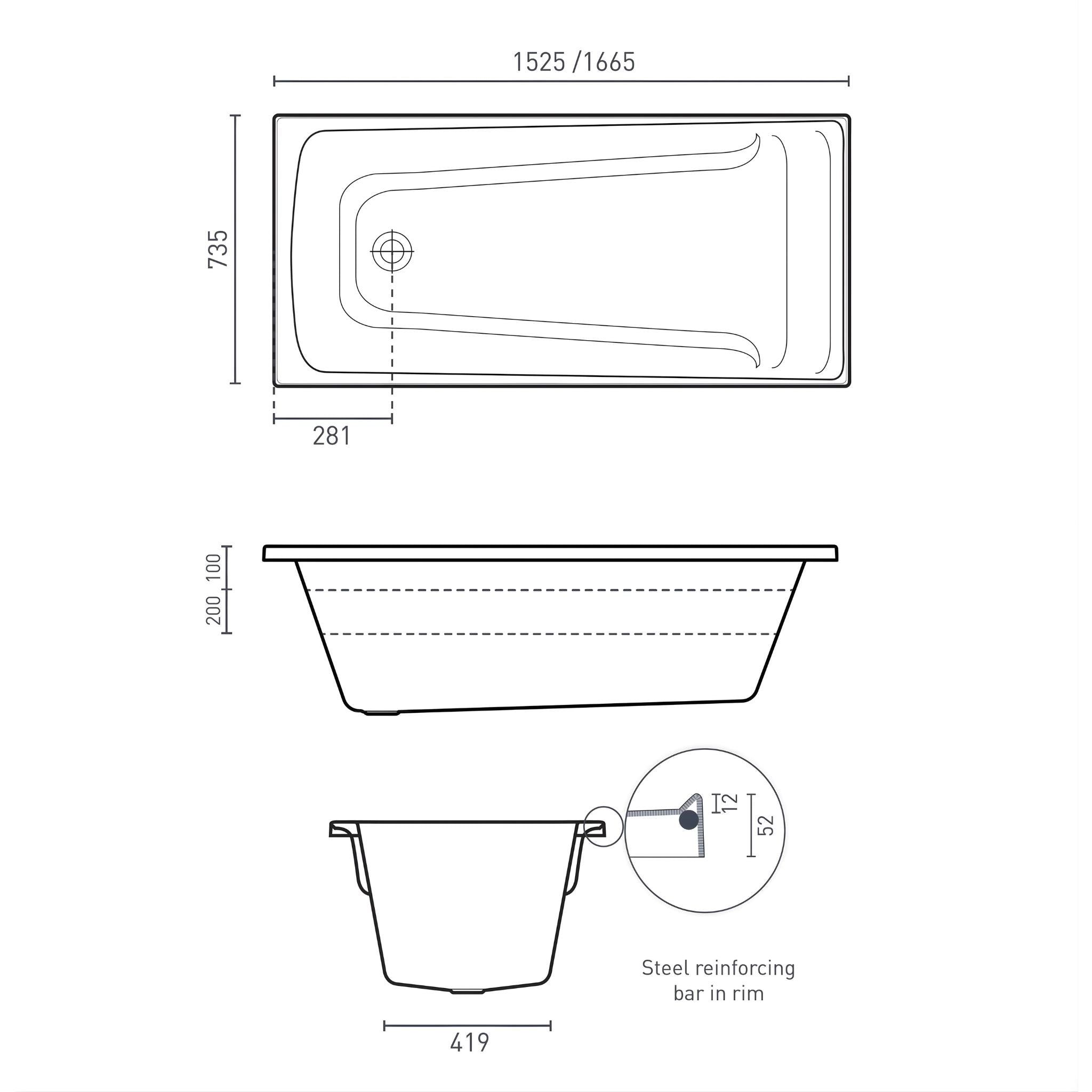 DECINA NOVARA INSET SANTAI SPA BATH GLOSS WHITE (AVAILABLE IN 1525MM, 1653MM AND 1665MM) WITH 10-JETS