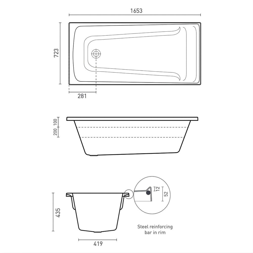 DECINA NOVARA INSET BATH GLOSS WHITE (AVAILABLE IN 1525MM, 1650MM AND 1665MM)