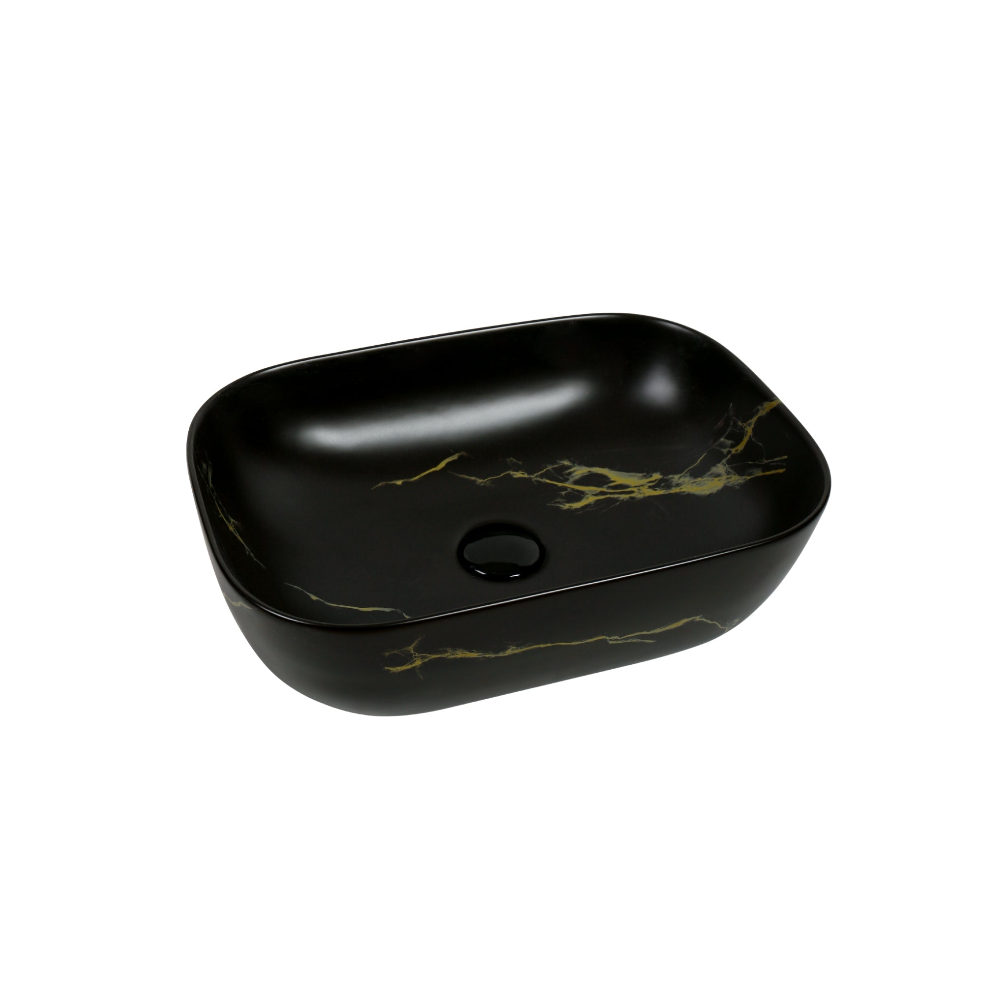 VITO NILAH RECTANGULAR PREMIUM CERAMIC ABOVE COUNTER BASIN BLACK MARBLE WITH GOLD VEINS 455MM